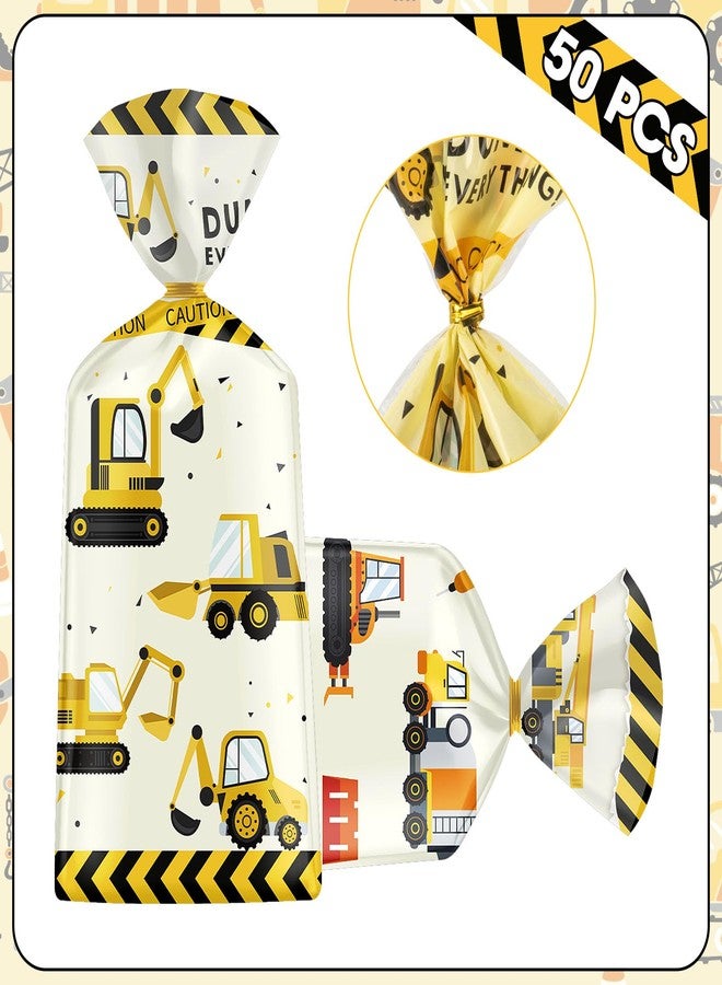 Litmitfu 50 Pack Construction Party Favor Bags - Construction Theme Treat Bags, Truck Themed Cello Cellophane Gift Candy Goodie Bag with Gold Twist Ties for Kids Construction Birthday Party Supplies Favors - Image 3